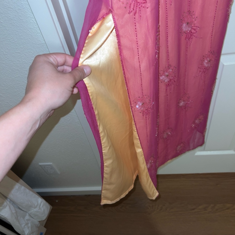Vintage 90’s Papéll Boutique Evening Gown, Pink Silk Embellished Dress (size 8) - Picture 11 of 13